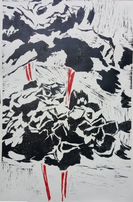 "Trois Hydrangea en Rouge et Noir", Yu Jen-Chih